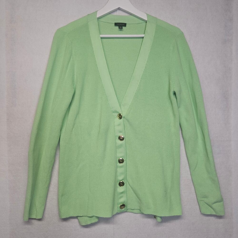 Talbots Lime Green Ribbed Cardigan Sweater Gold Buttons Women’s Size Small